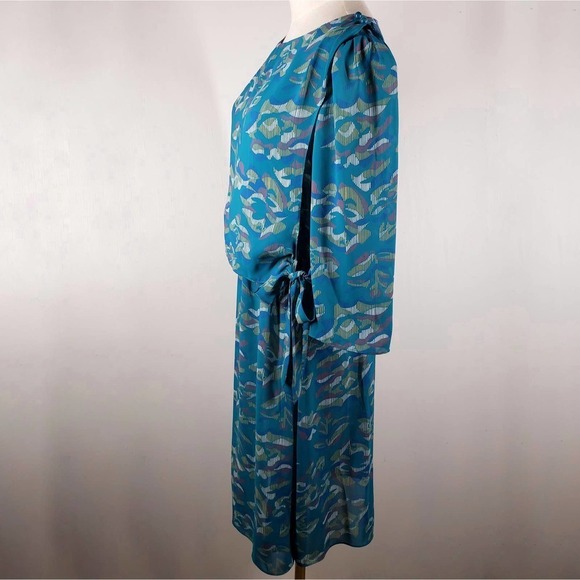 Vintage March I California Floral Midi Dress 12 6 Teal Drape Side Tie - Picture 2 of 10